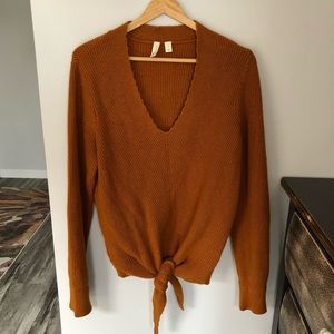 Anthropologie Moth Freeport V-neck Knot Front Sweater - Rust/Orange - Size M